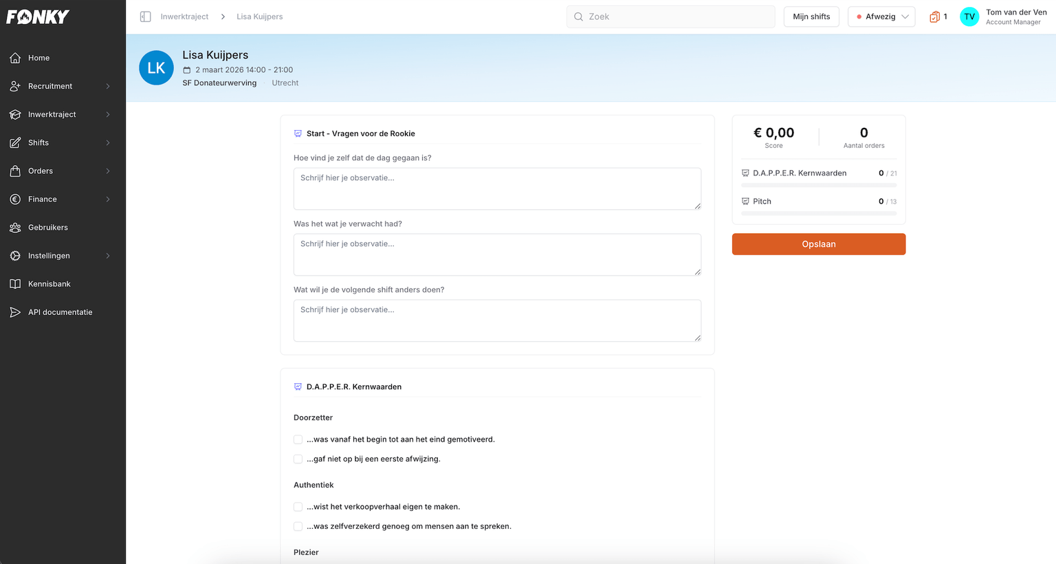 Shift evaluation form
