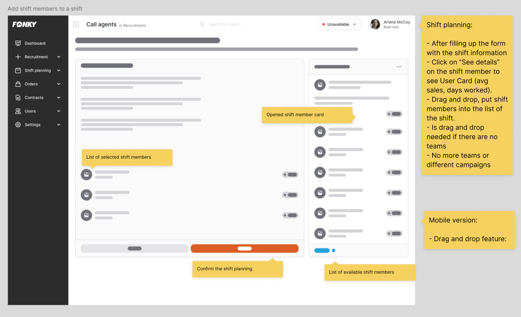 Shift planning mockup phase